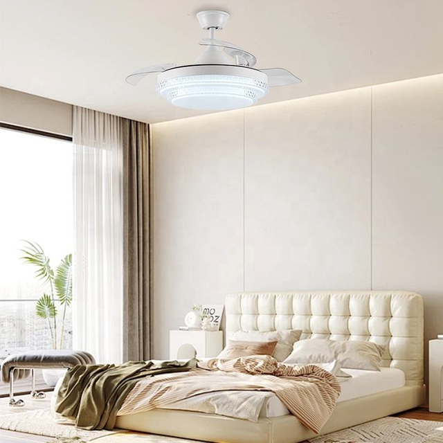 Beautiful Invisible Modern White Bldc Led Lamp 42'' Retractable Ceiling Fan with Led Light