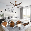 Vintage Large 66" 6 Blade Ceiling bluetooth Fan Lamp Light Fixture with Led Light and Remote