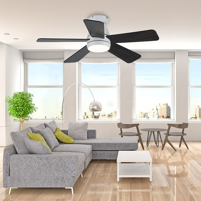 Commercial Energy Saving Smart 42 Inch Black 5 Blade Ceiling Fan Dimble Led Lights with Fan