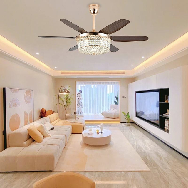European 58inch Smart Chandelier Led Ceiling Fans with Crystal Light in Guangzhou