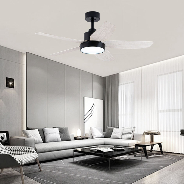 42 Inch 5 Blades Iron Abs Led Wood Grain 3 Colors Leaf Ceiling Living Room Lamp Light With Fan