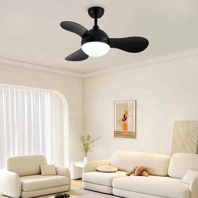Fan Led Lamp 3 Blade Black Modern 36 Inch Small Size Ceiling Fan with Remote Control Light