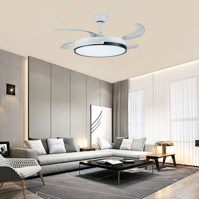 Modern 42-Inch Smart LED Ceiling Fan with Retractable Control & 3 Color Dimmer Switch Remote 3 Blades AC/DC Motor
