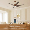 Vintage Large 66" 6 Blade Ceiling bluetooth Fan Lamp Light Fixture with Led Light and Remote