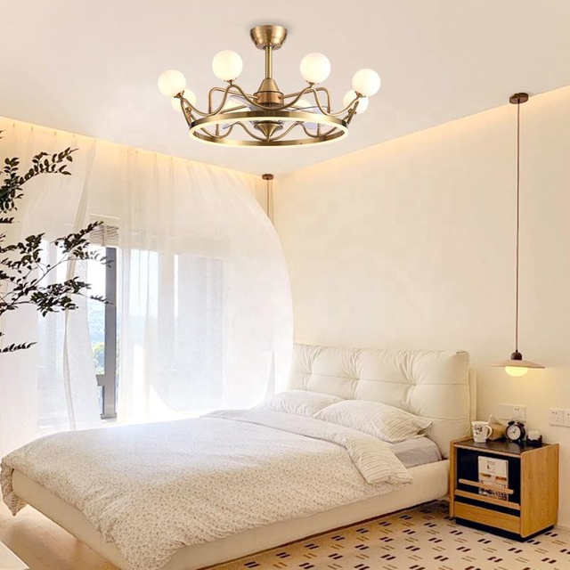 Chandelier 42 Inch Lighting Invisible Ceiling Fan and Light Led Ceiling with Fan and Remote