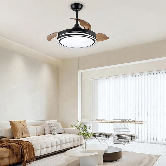 42" Small Retractable Lade Invisible Fan Lamps Ceiling Fan with Decorative Lights for Living Room