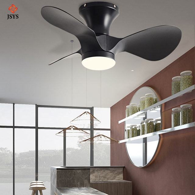 Modern Unique Living Room 24 Inch 6 Speed Black Ceiling Fan with Light Remote Control