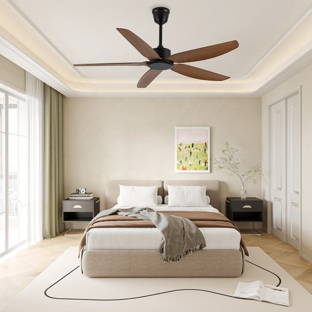 Modern and Simple Design Custom Commercial Electric Dc Motor Brown 5 Blade Abs Ceiling Fans for Restaurants