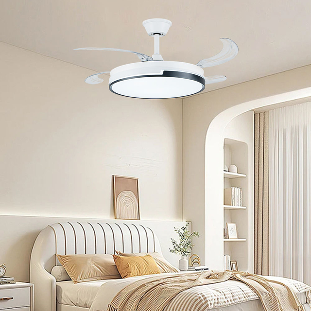 Modern 42-Inch Smart LED Ceiling Fan with Retractable Control & 3 Color Dimmer Switch Remote 3 Blades AC/DC Motor