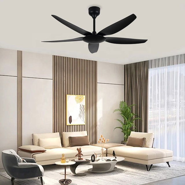 Summer Cooling Ceiling Fans Wall Controlled Black 5 Blades High Speed Fan With Bluetooth