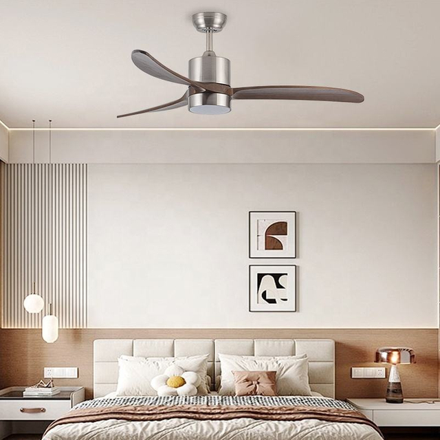 Modern 52 Inch Control Romantic Simple Remote Ceiling Fan Nordic 3 Wooden Blades with Led Light