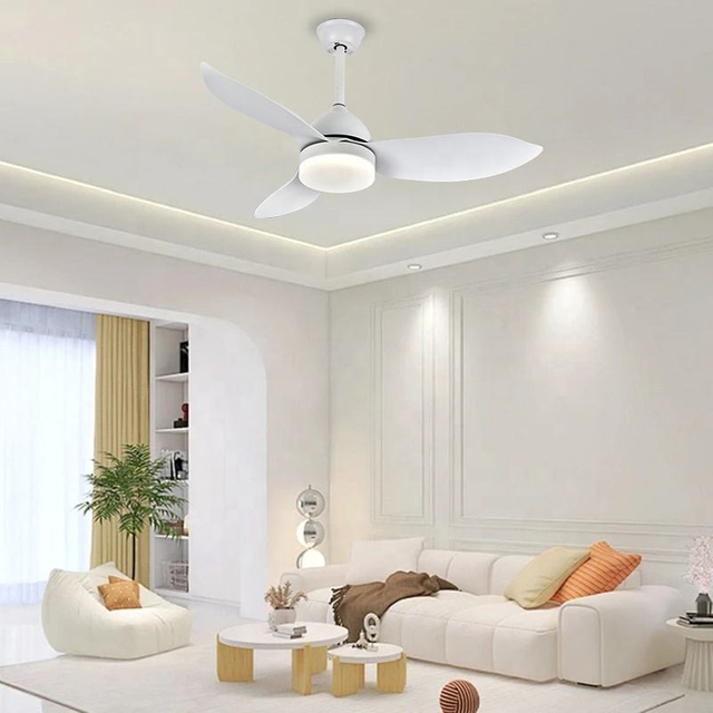 Modern Livingroom 48inch Ceiling Fan Light Remote Control Led White Abs Blades Fan Lamp With Light
