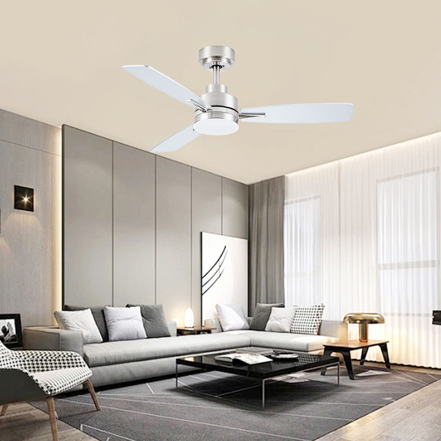Indoor 3 Blade Flush Mount Chain Ceiling Fan 42in With 18w 3000k Led Light