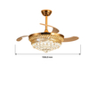 42-Inch Modern Crystal Led Ceiling Fan Lighting Remote Gold Led Crystal Fan Light Invisible Retractable Chandelier Fan Indoor