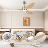 Modern Gold LED Ceiling Fan with 3 Solid Wood Blades and 6 Speed Remote Control Noiseless DC Motor for Living Room
