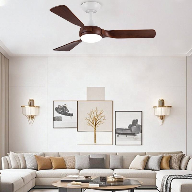 Fan Lamp Lighting Beautiful Ceiling Fan with Decorative Lights Dark Wood Blades White Body