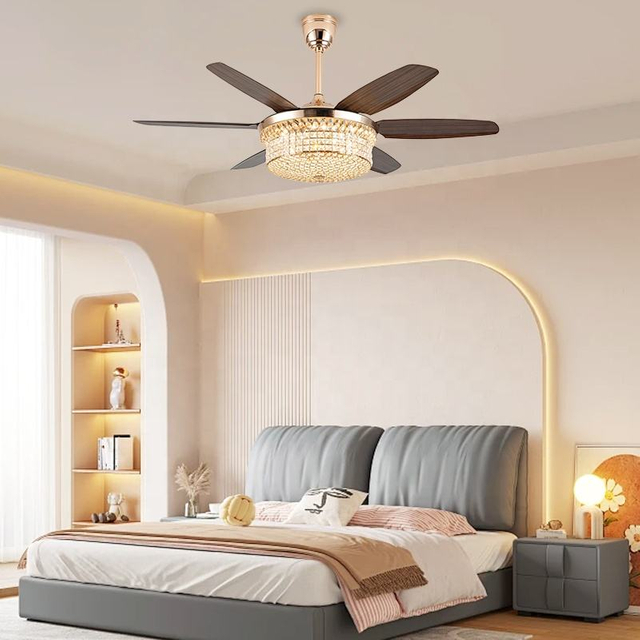 Nordic Luxury Led Lighting Golden K9 Crystal Chandelier 58inch Electric Ceiling Fan with Lights