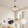 42-Inch Modern Crystal Led Ceiling Fan Lighting Remote Gold Led Crystal Fan Light Invisible Retractable Chandelier Fan Indoor