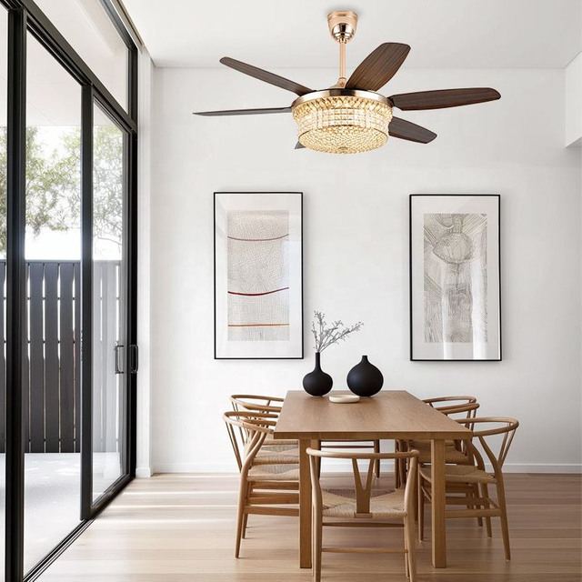 Nordic Crystal Luxury 58 Inch Led Ceiling Fan Remote Control Chandelier Lamp with Ceiling Fan