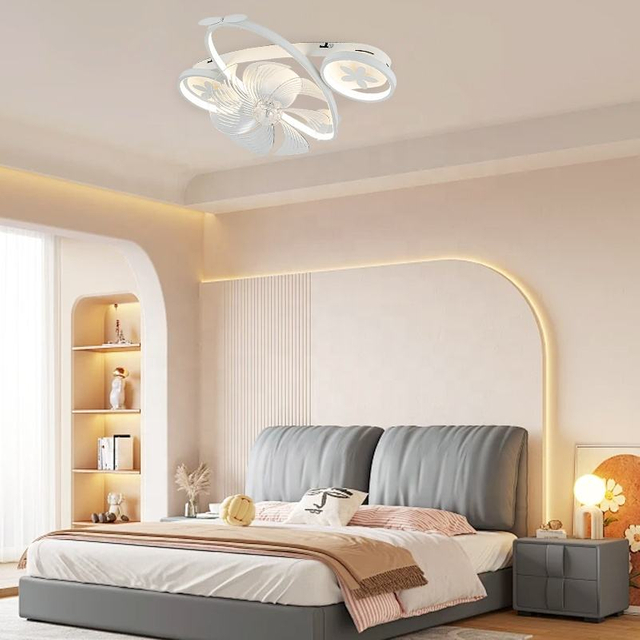 Decorative Remote Control 42 Inch Plastic Flower Ceiling Light Fan with Led Lights Smart