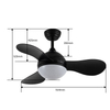 Bedroom Smart Hanging Fan 36 Inch Black Mini Medium Abs Blade Ceiling Fan Light with Remote