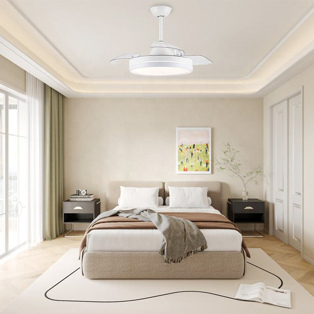 Modern Living Room White Lighting Smart Led 42inch Small Invisible Retractable Fan Lamp Fan