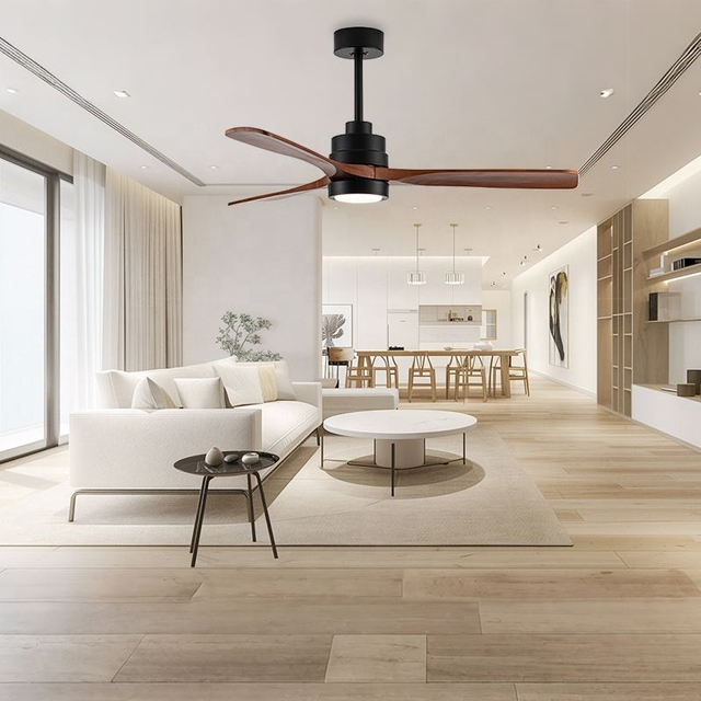 Modern Indoor 52inch 3 Blades Smart Wooden Led Ceiling Light Fans with Light and Remote Control