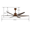 Vintage Large 66" 6 Blade Ceiling bluetooth Fan Lamp Light Fixture with Led Light and Remote