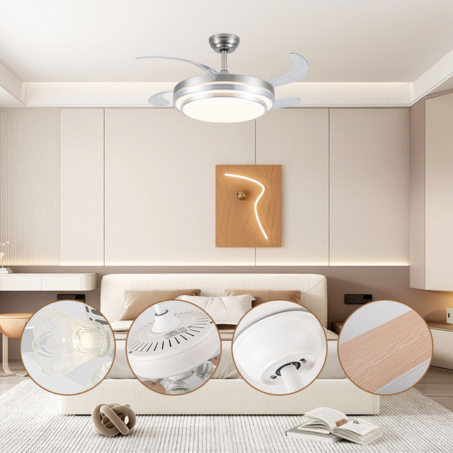 42-Inch Minimalist Modern LED Ceiling Fan with DC Motor Remote Control for Living Dining Bedroom Intelligent Lighting