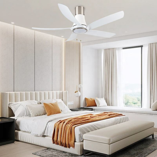 Flush Mount Ceiling Fans and Remote Control Abs White Elegant Fan with Light for Living Room