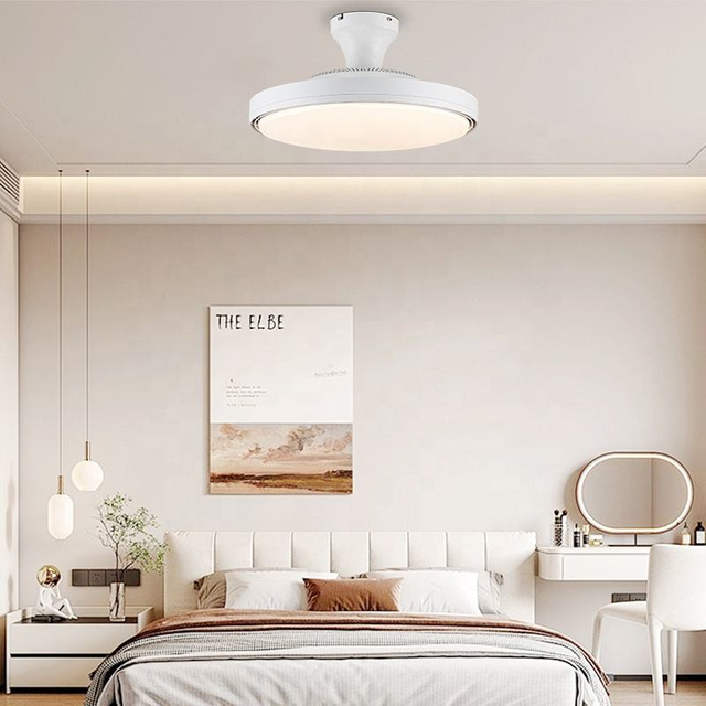 Bedroom Invisible Celling Light Fan White Round Ceiling Fan With Led Light and Bluetooth