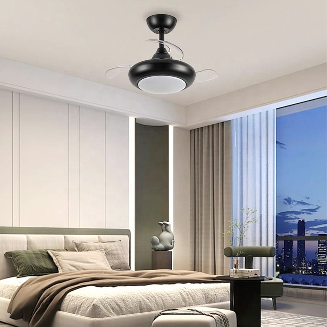 Contemporary Minimal Design Black Led Ceiling Fans Led Lamp and Ceiling Bright Light Combos