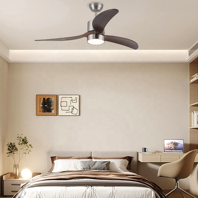 Living Room 52 Inch 3 Solid Wood Blades Ceiling Light Remote Control Led Fan Dining Light with Fan