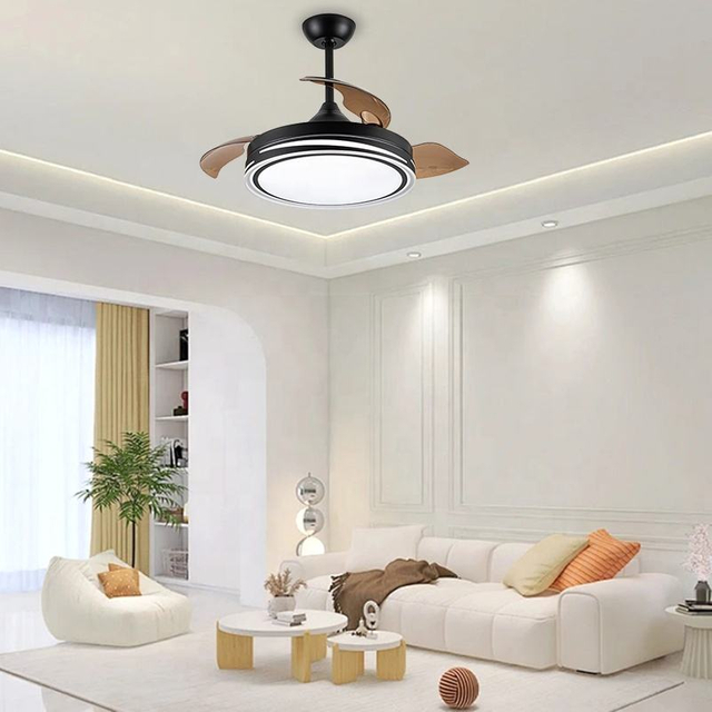 42inch Remote Control Ceiling Fan Light Retractable Plastic Blades Invisible Pendant Lamp Fan