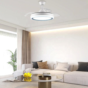 Morden Decorative Retractable Plastic Blade Ceiling Smart Led Light Celling Fan with Light White