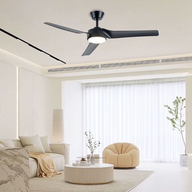 52 Inch Abs 3 Blades Bedroom Ceil Fan Lamp Remote Control Dc Motor Led Ceiling Fan With Light
