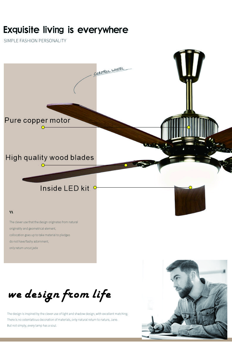 Top Selling Product Metal Body Collocation Frequency Conversion Remote Control LED Ceiling Fan